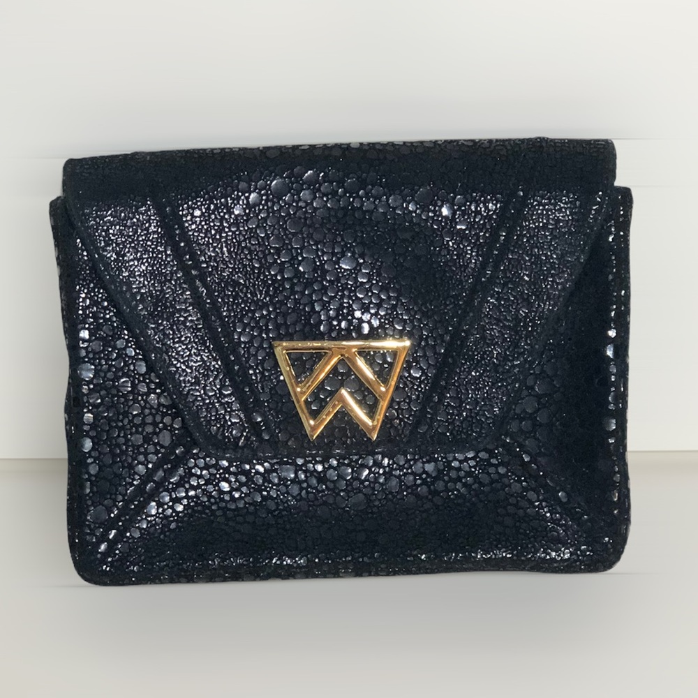 Kelly Wynne Black Clutch Gold Hardware